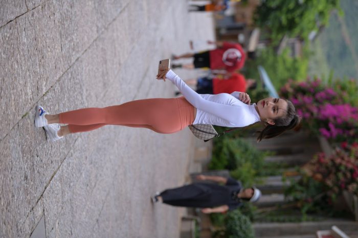 橙色瑜伽裤的高马尾姑娘【615P】00051-图嘿嘿