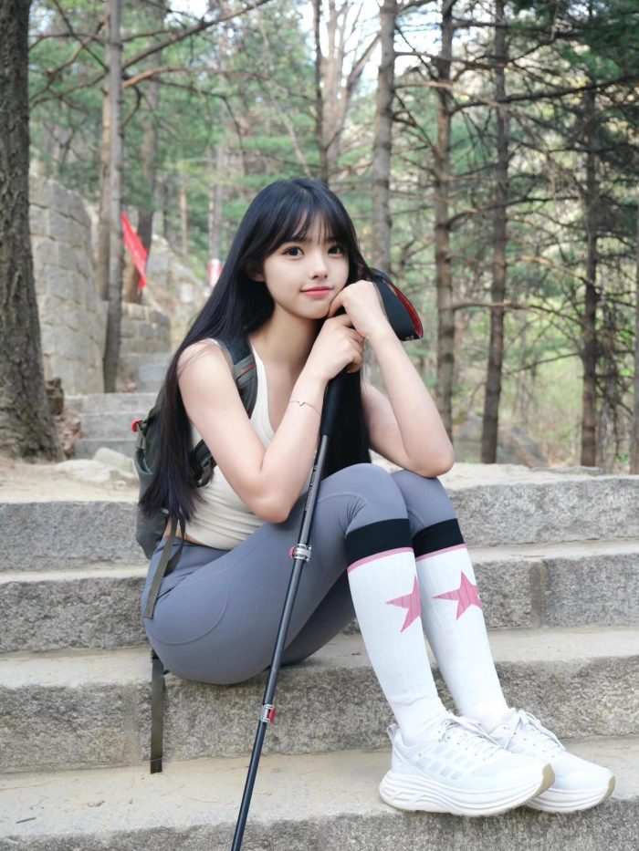 爱爬山的瑜伽裤MM，太甜美了！~-图嘿嘿